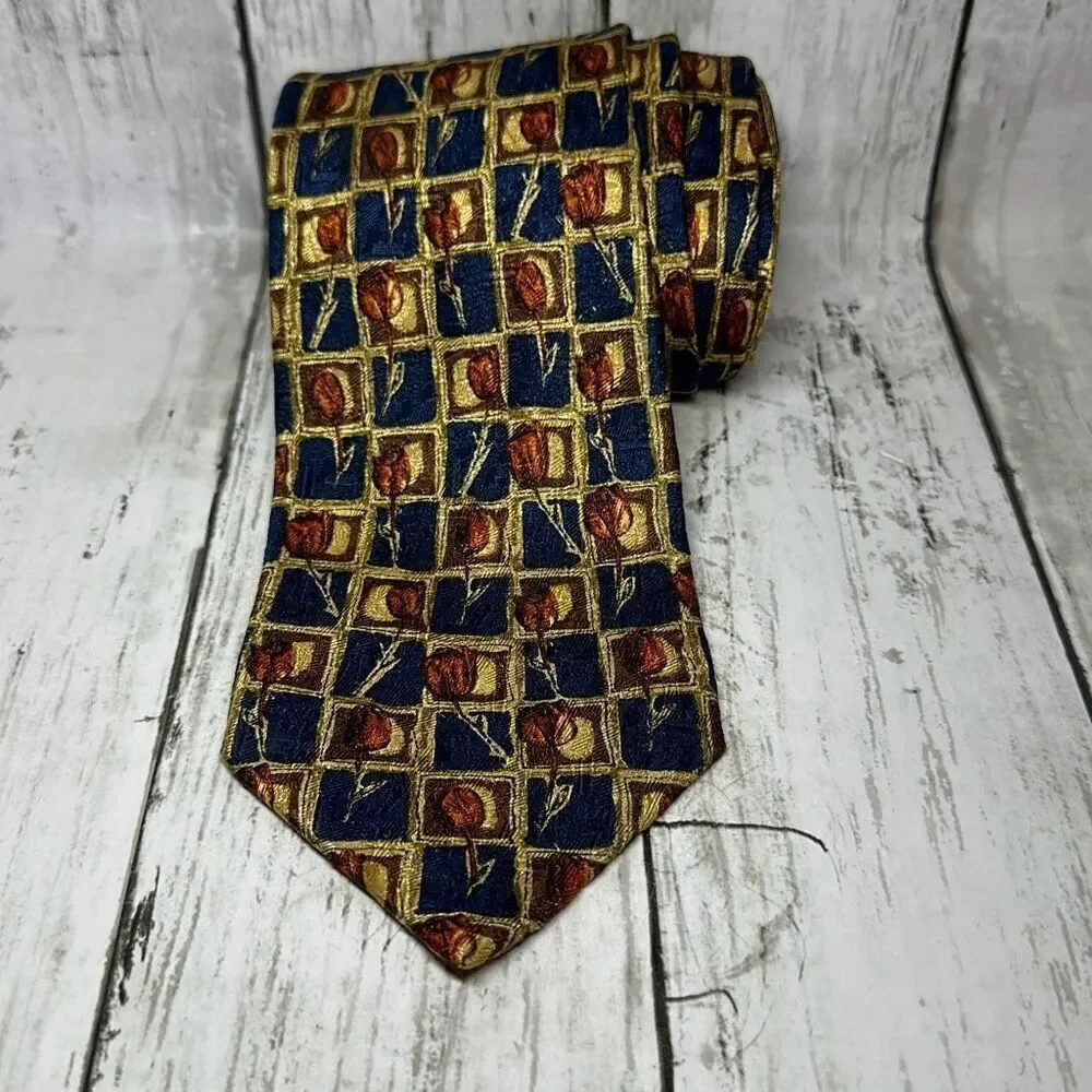 ERMENEGILDO ZEGNA Men's 100% Silk‎ Necktie Made in ITALY Geometric Print